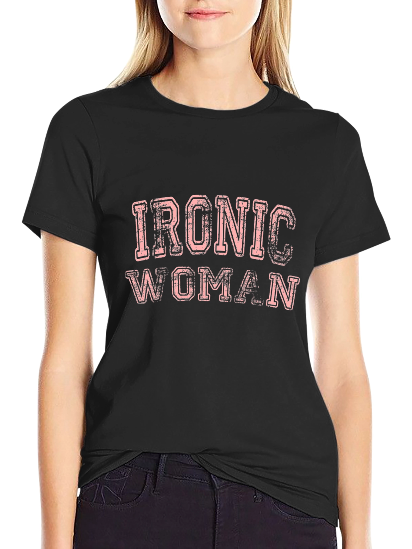 Ironic Woman Graphic Tee - Black Cotton T-Shirt