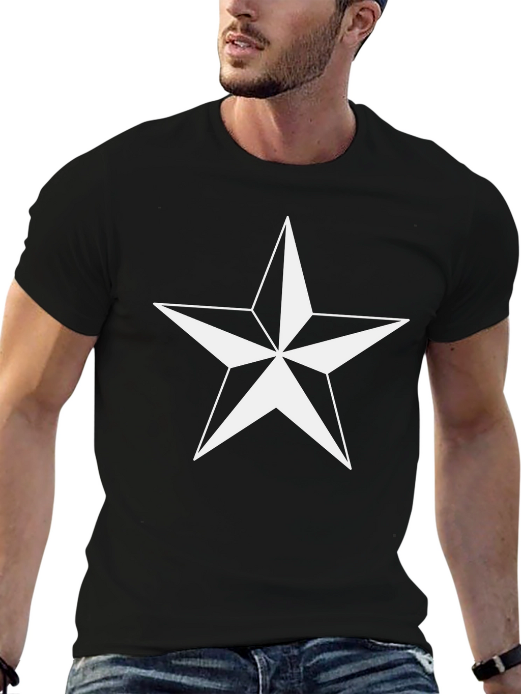 Nautical Star Graphic Tee - Black Cotton Blend