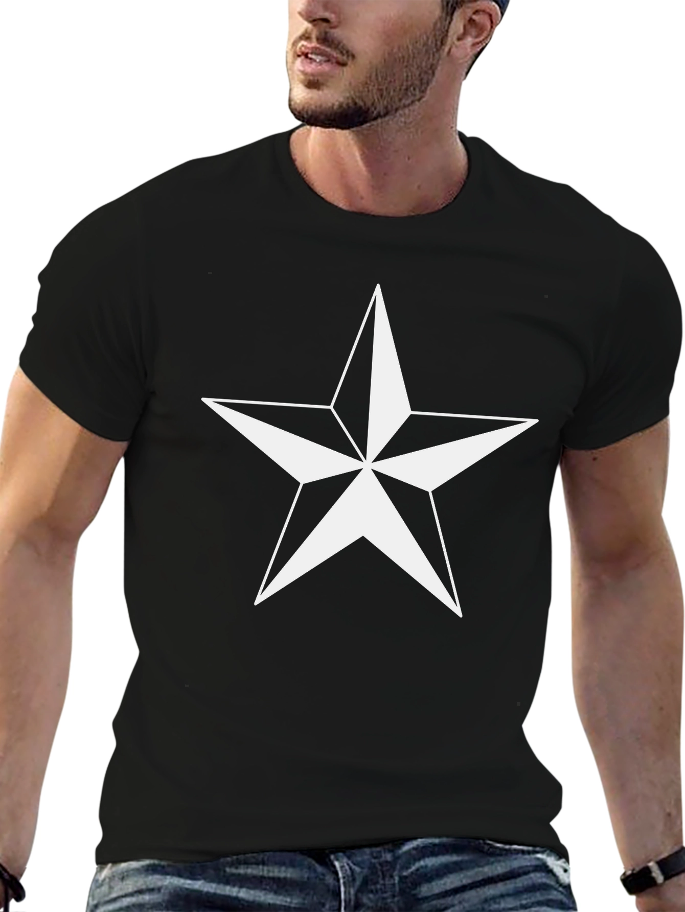 Nautical Star Graphic Tee - Black Cotton Blend
