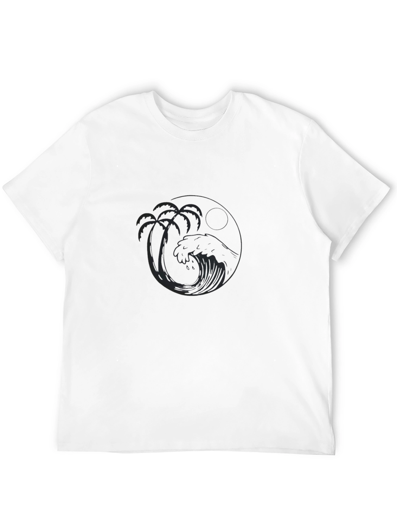 Black T-Shirt with Tropical Wave Design