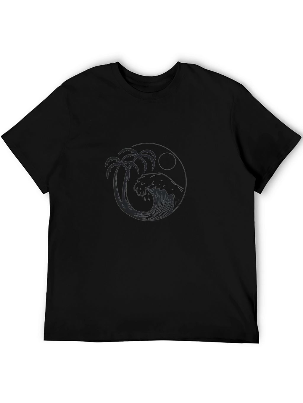 Black T-Shirt with Tropical Wave Design