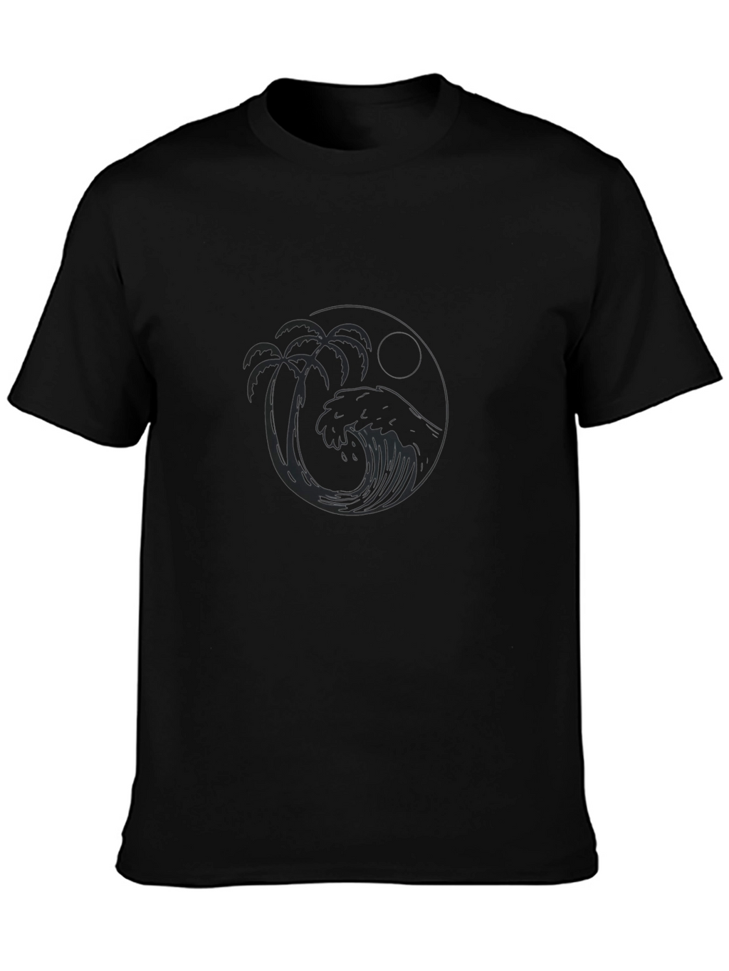 Black T-Shirt with Tropical Wave Design