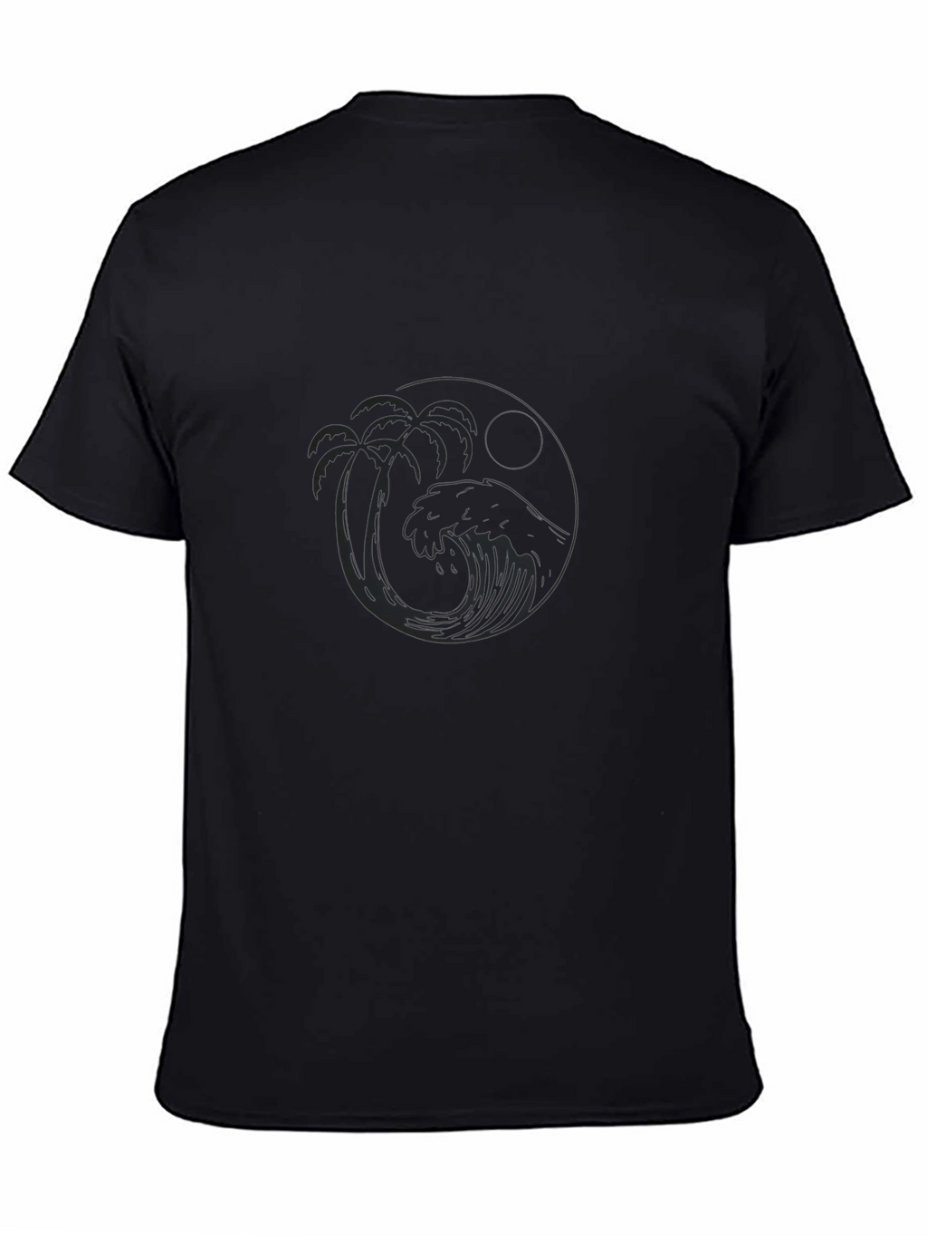 Black T-Shirt with Tropical Wave Design