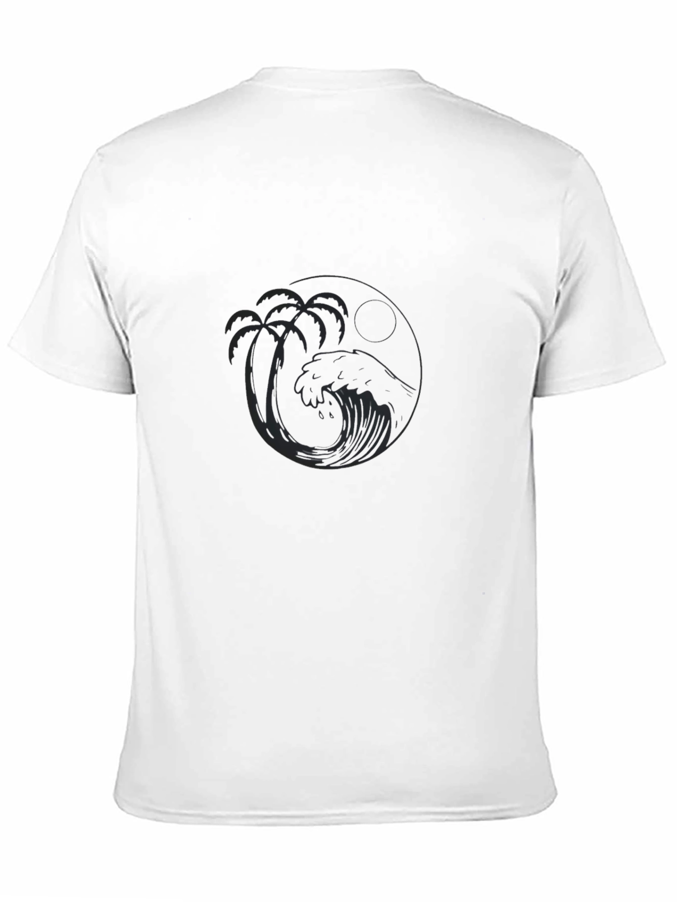 Black T-Shirt with Tropical Wave Design