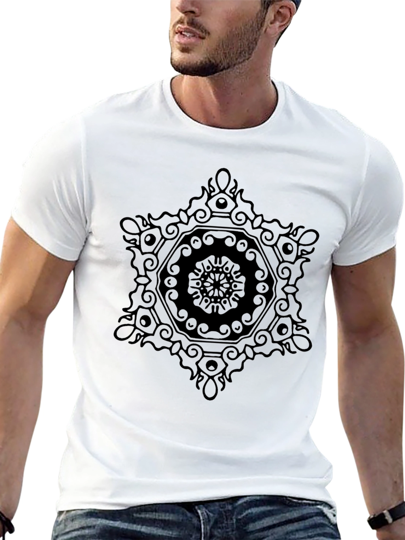 Geometric Mandala Print Black T-Shirt