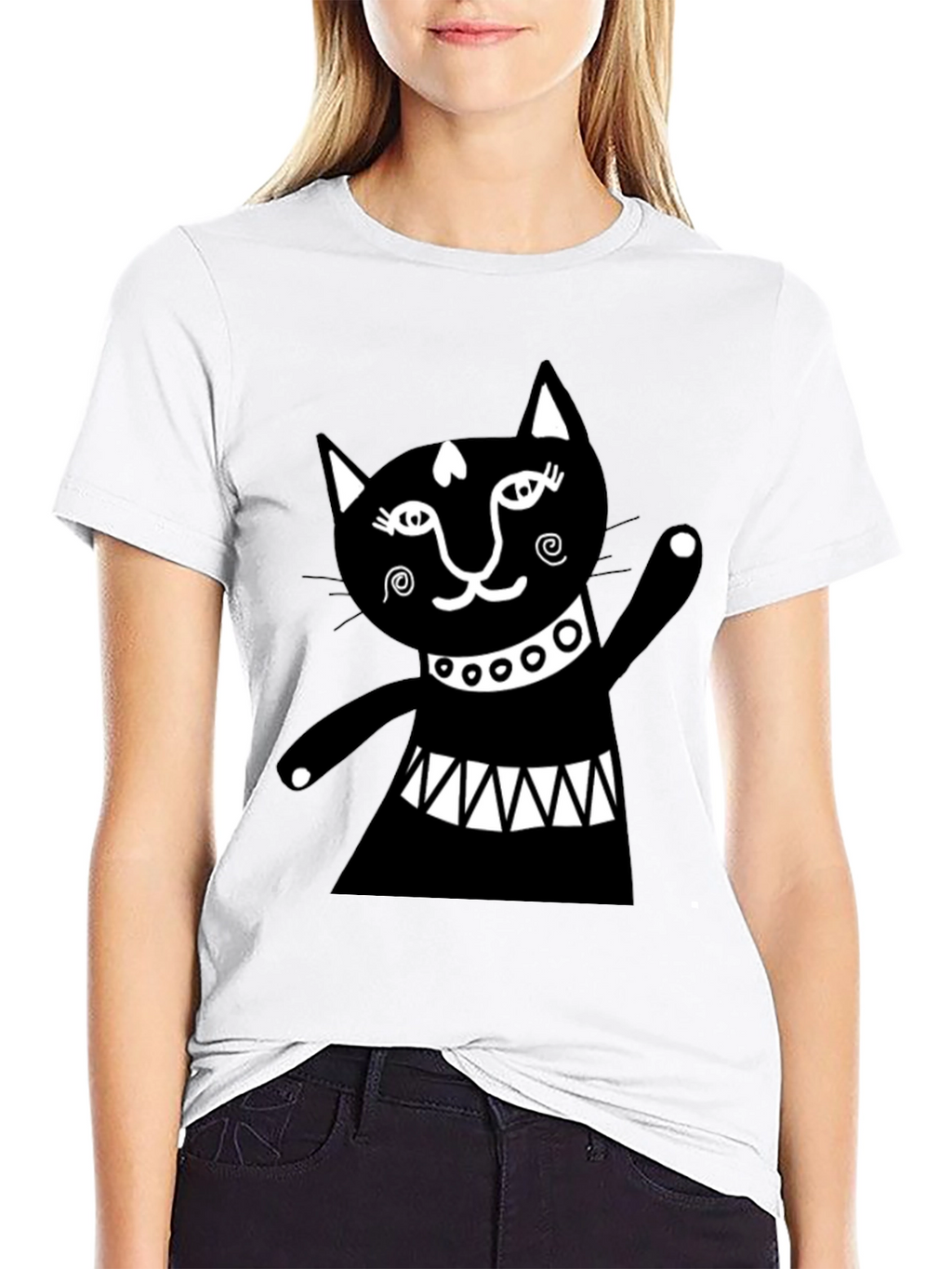 Black Cat Graphic Tee - Whimsical Design