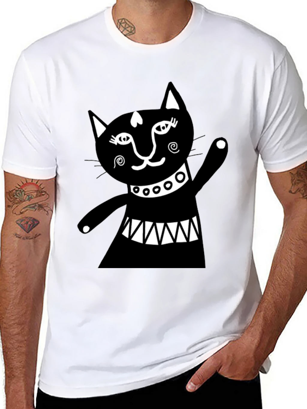 Black Cat Graphic Tee - Whimsical Design