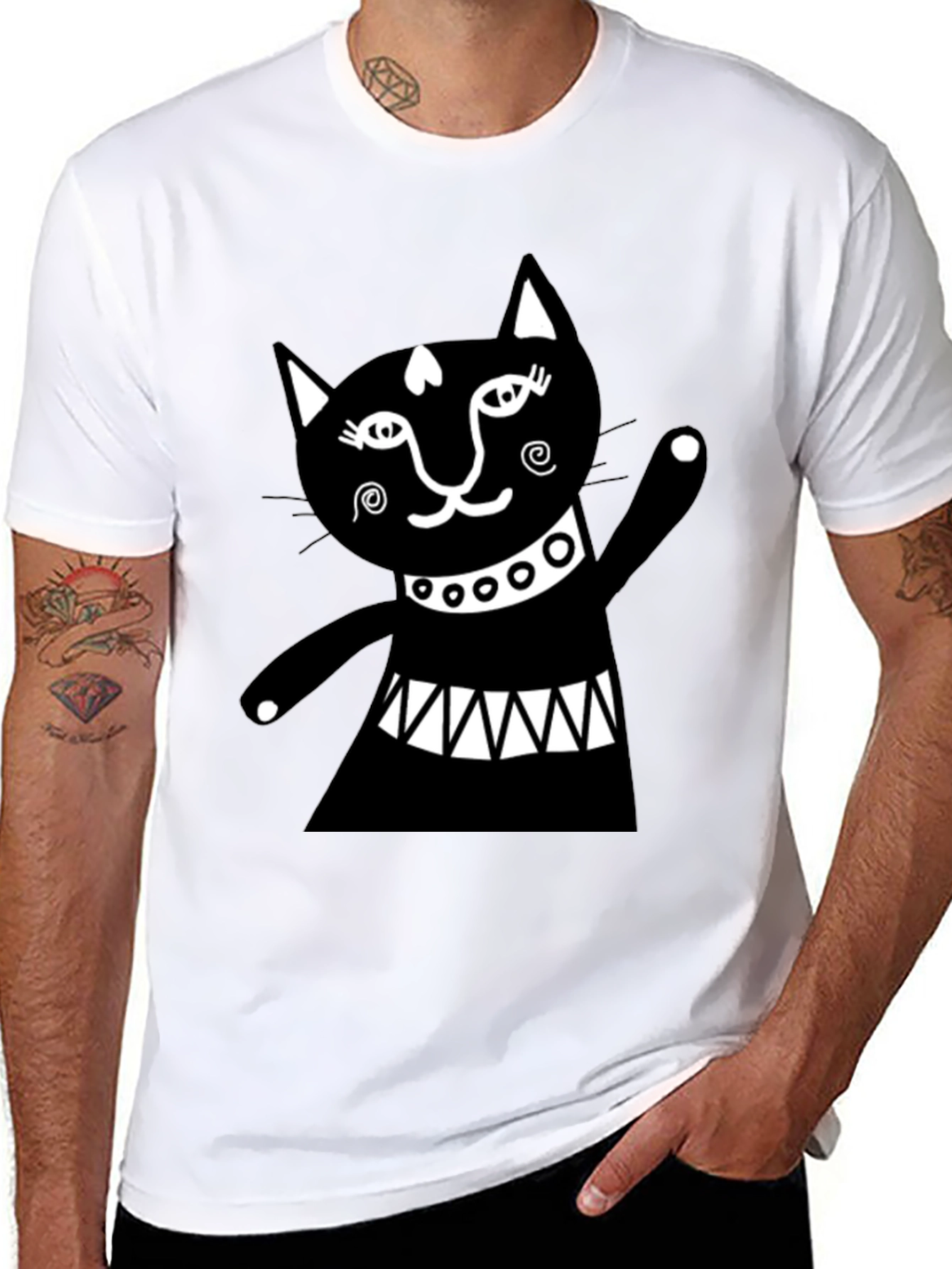 Black Cat Graphic Tee - Whimsical Design