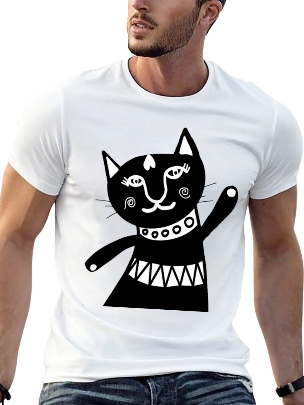 Black Cat Graphic Tee - Whimsical Design