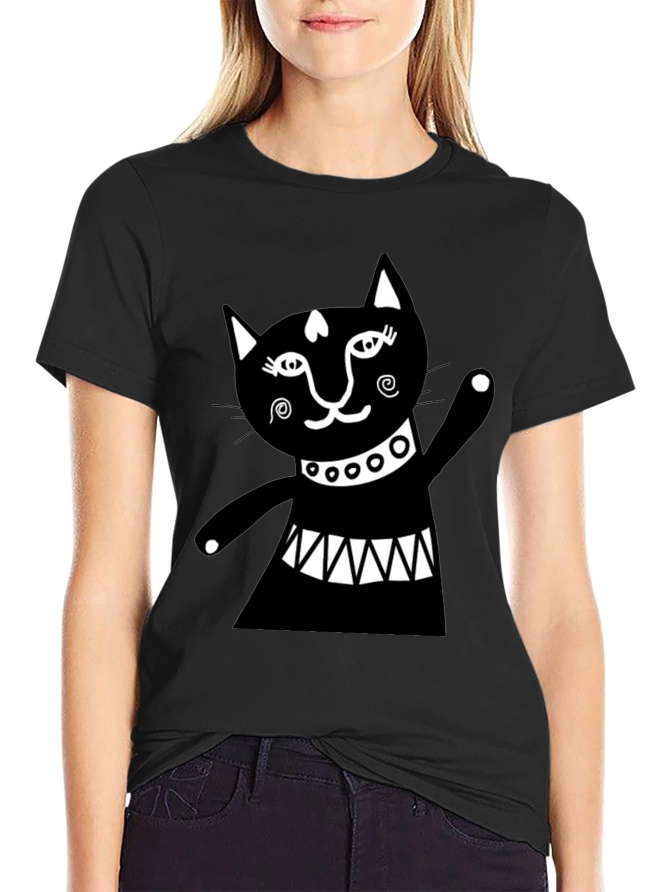 Black Cat Graphic Tee - Whimsical Design