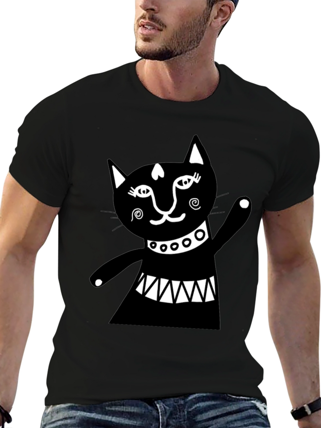 Black Cat Graphic Tee - Whimsical Design