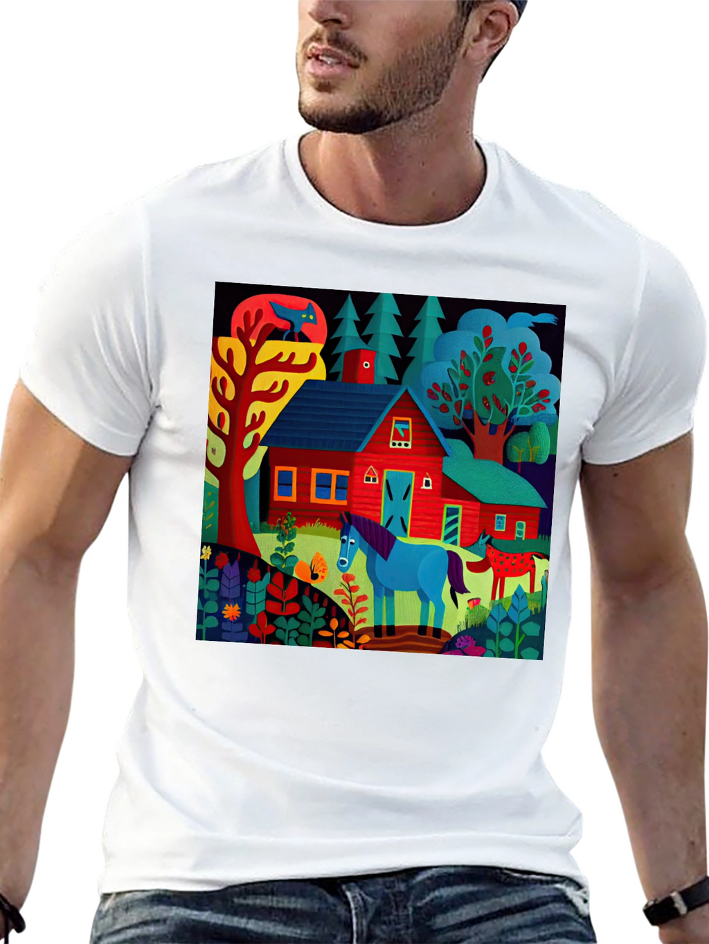 Vibrant Farm Scene Graphic Tee