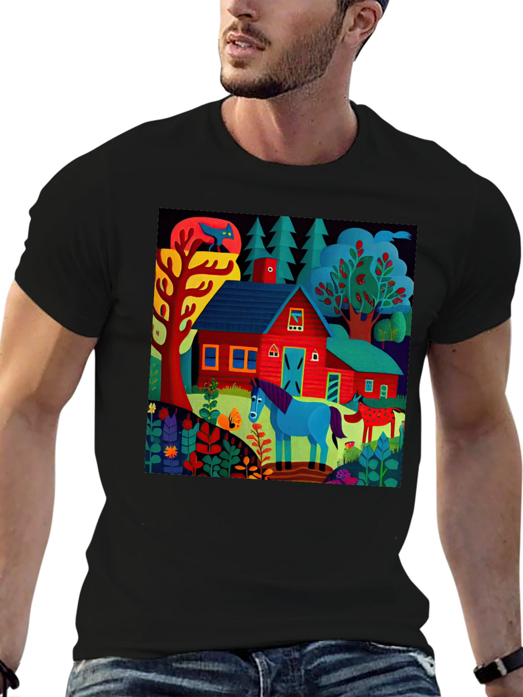 Vibrant Farm Scene Graphic Tee