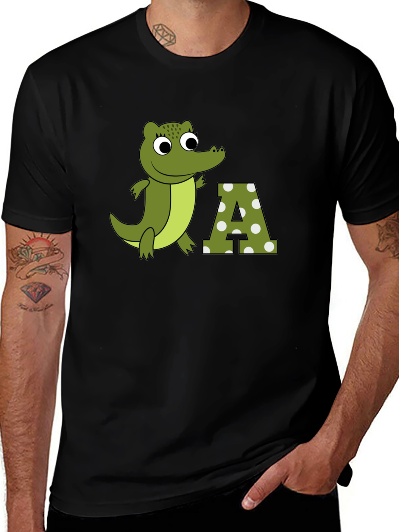 Cartoon Crocodile & A Letter Print T-Shirt