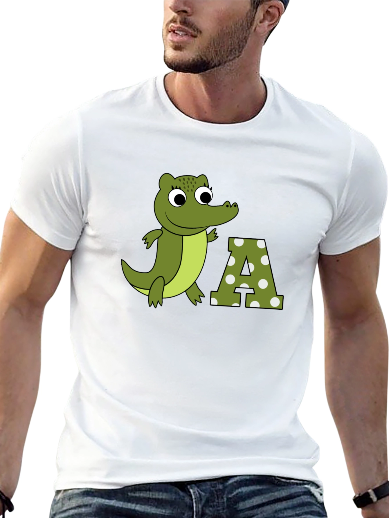 Cartoon Crocodile & A Letter Print T-Shirt