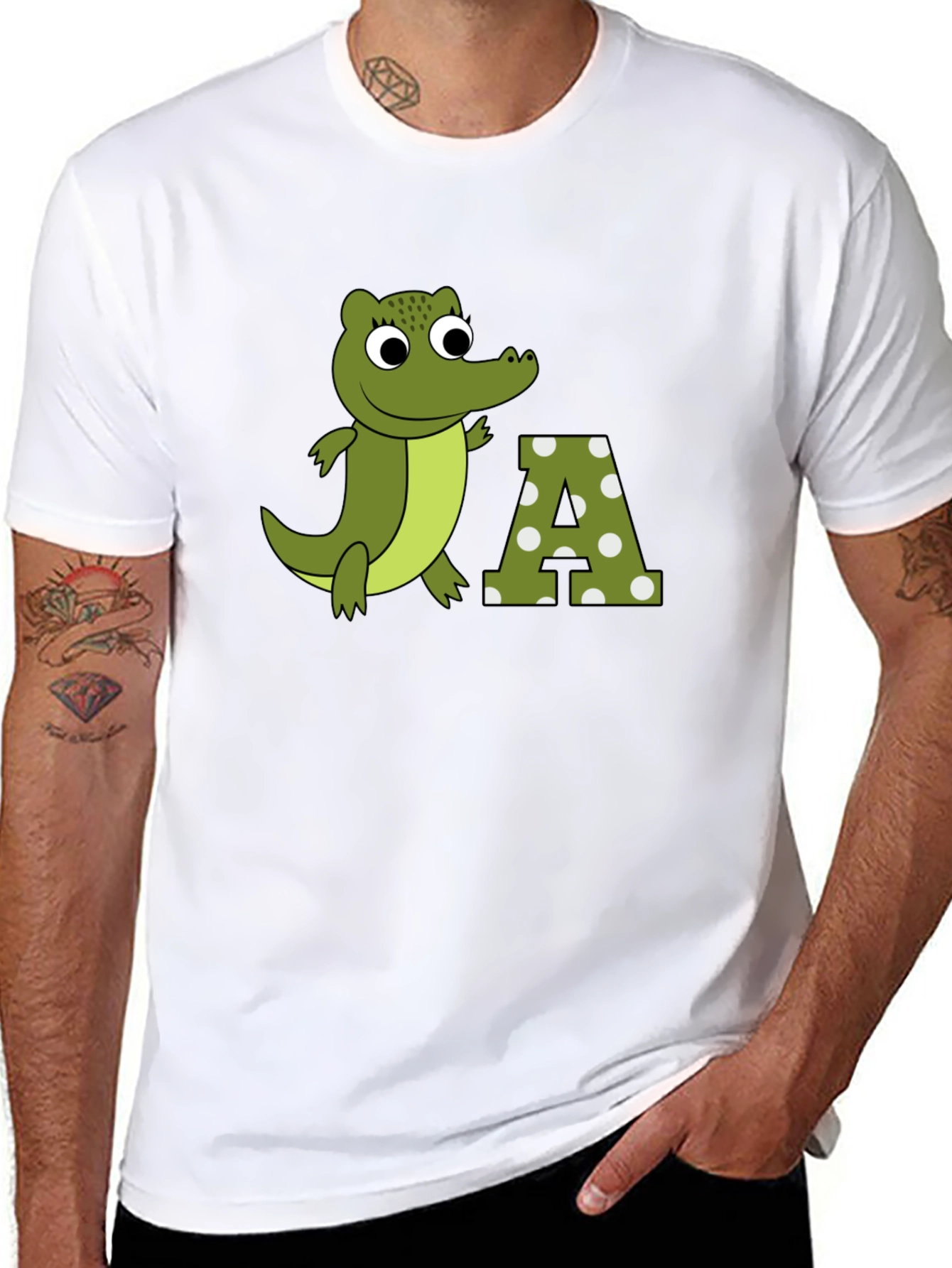 Cartoon Crocodile & A Letter Print T-Shirt