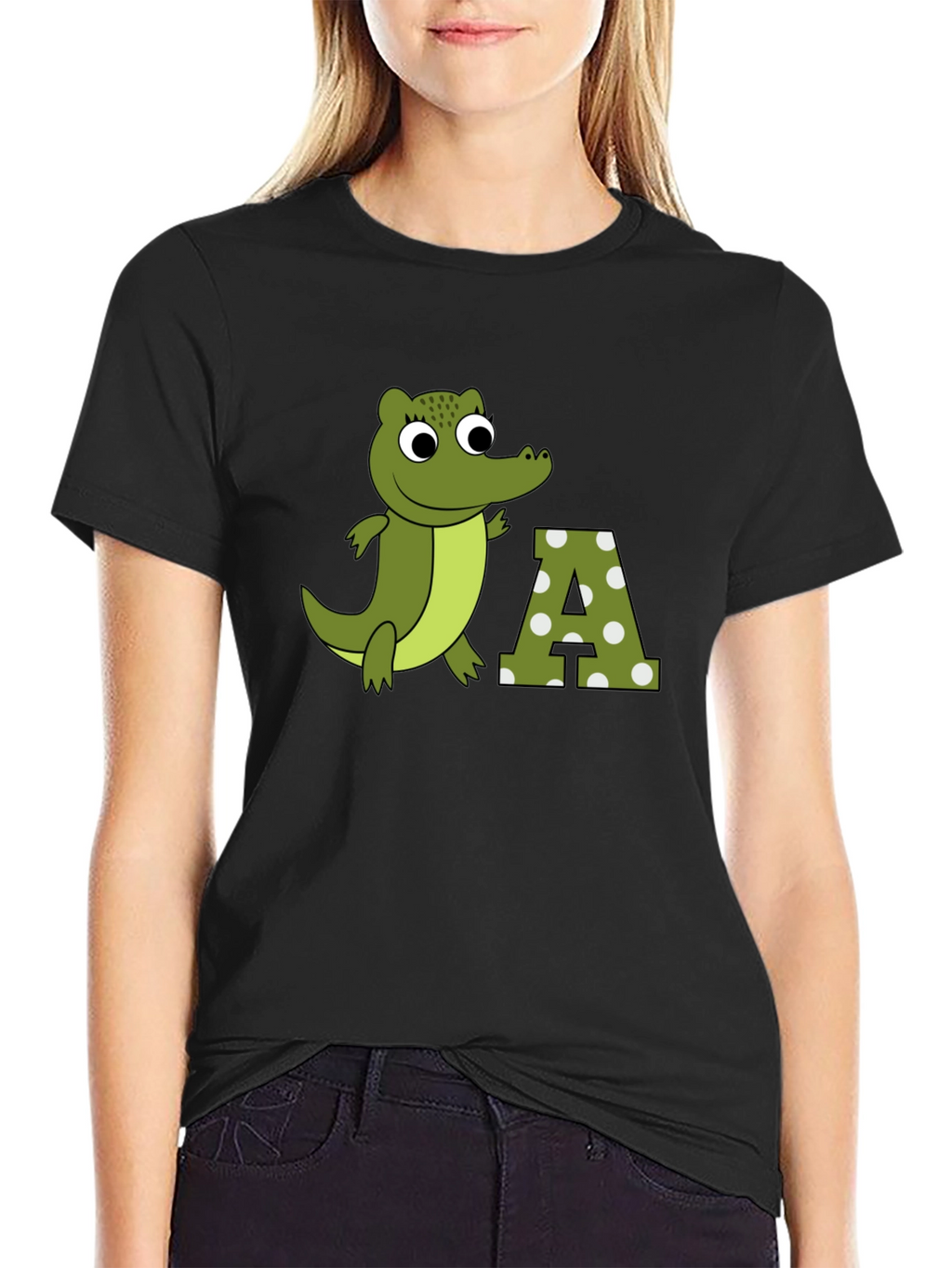 Cartoon Crocodile & A Letter Print T-Shirt