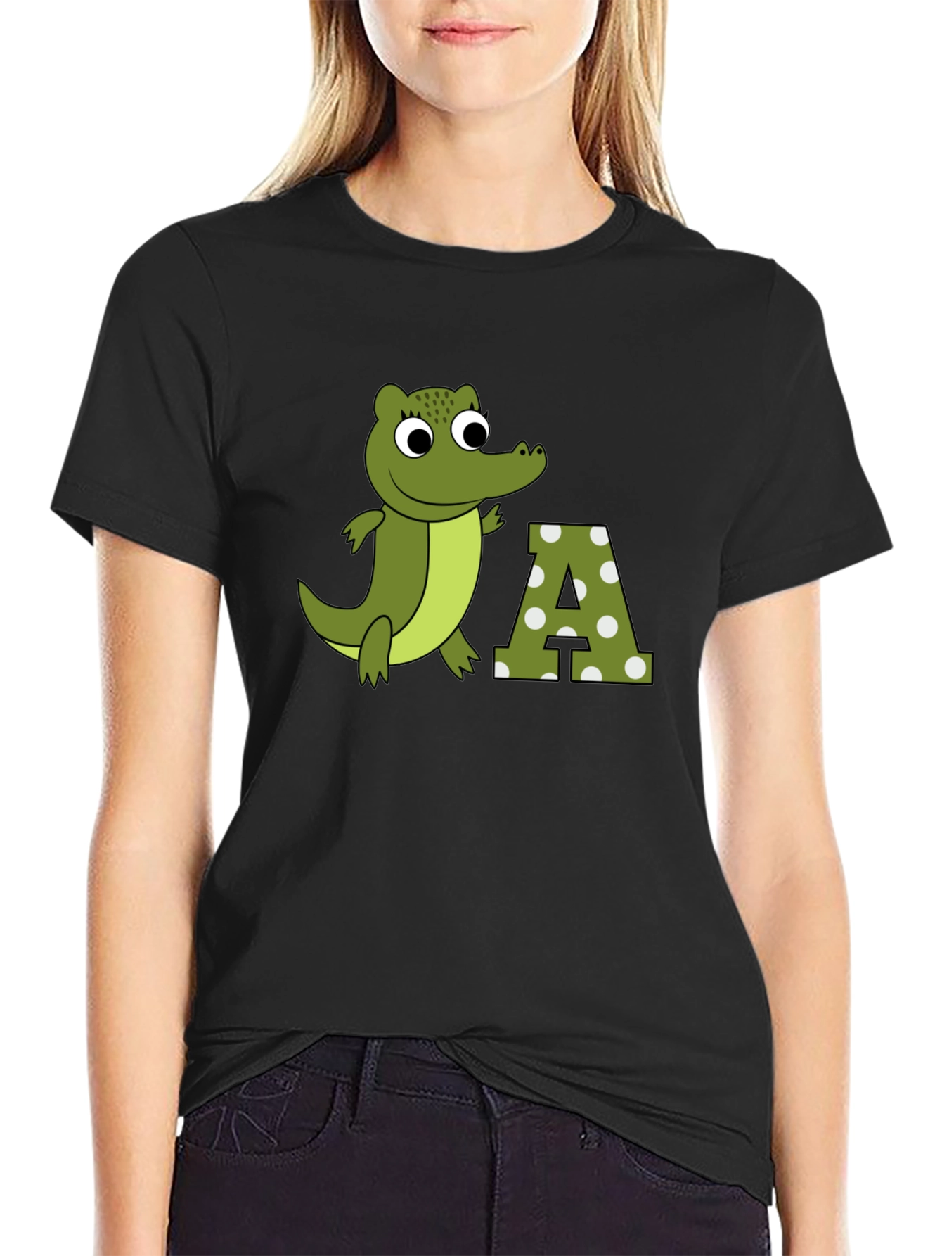 Cartoon Crocodile & A Letter Print T-Shirt