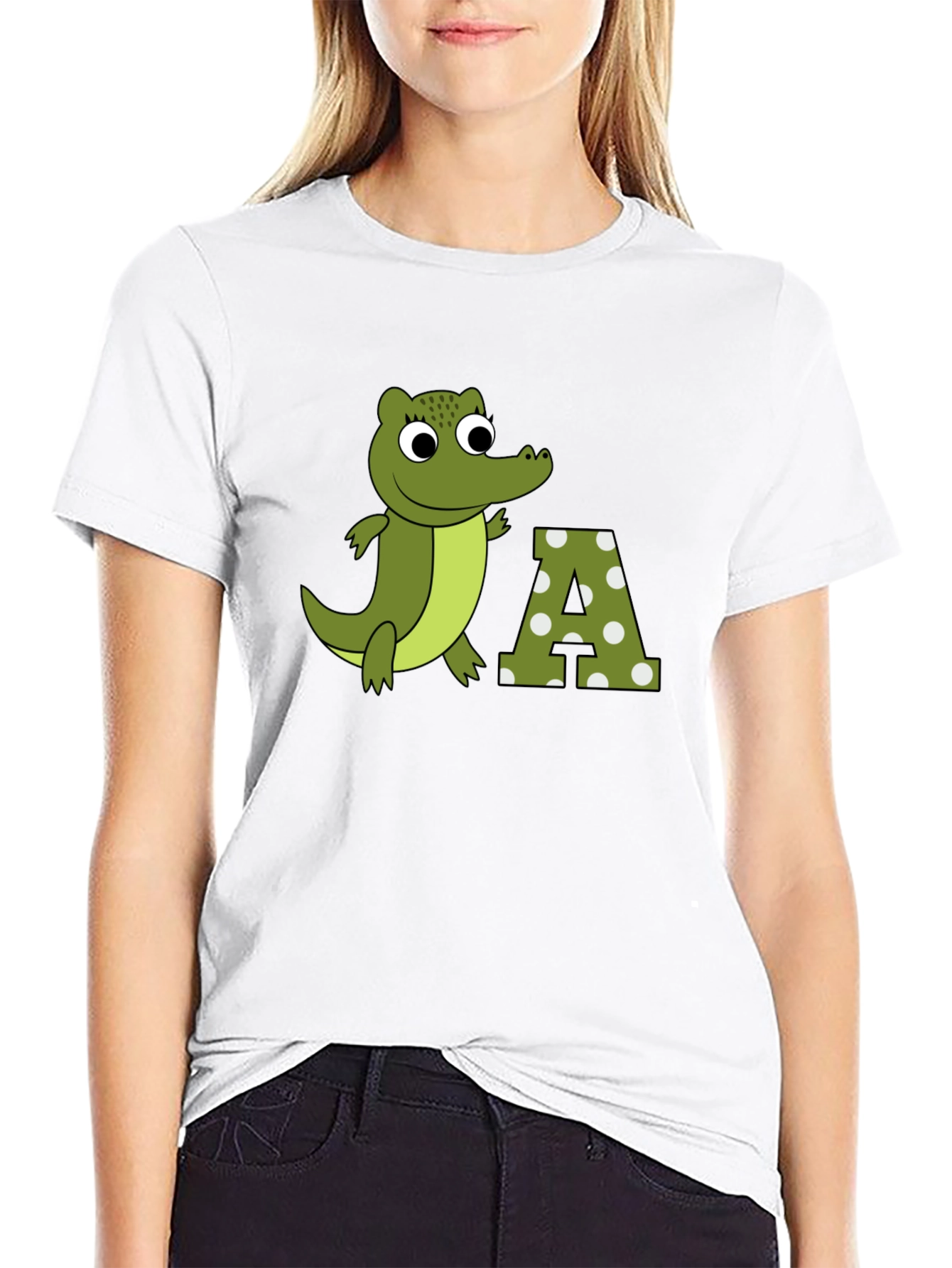 Cartoon Crocodile & A Letter Print T-Shirt