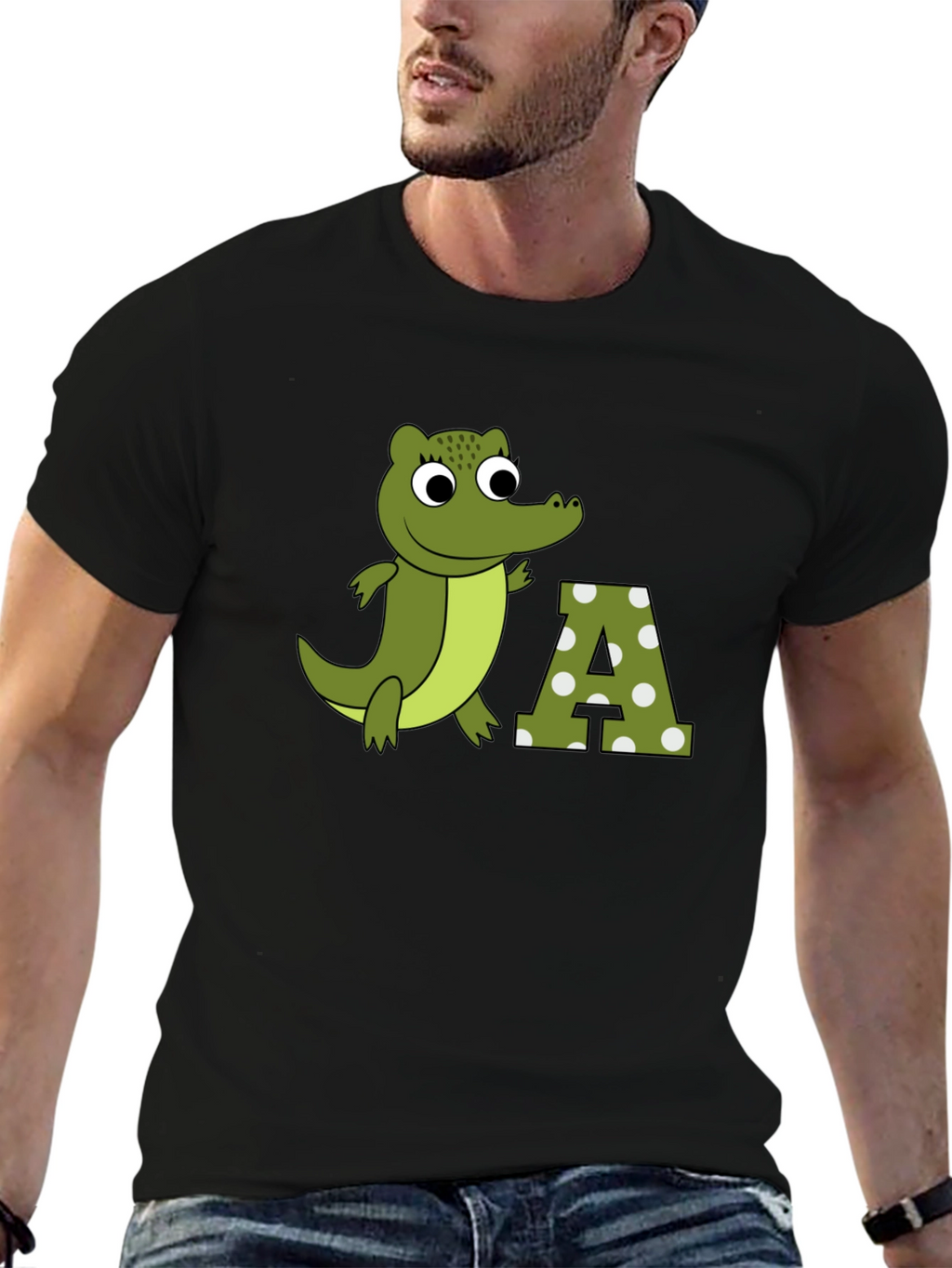 Cartoon Crocodile & A Letter Print T-Shirt