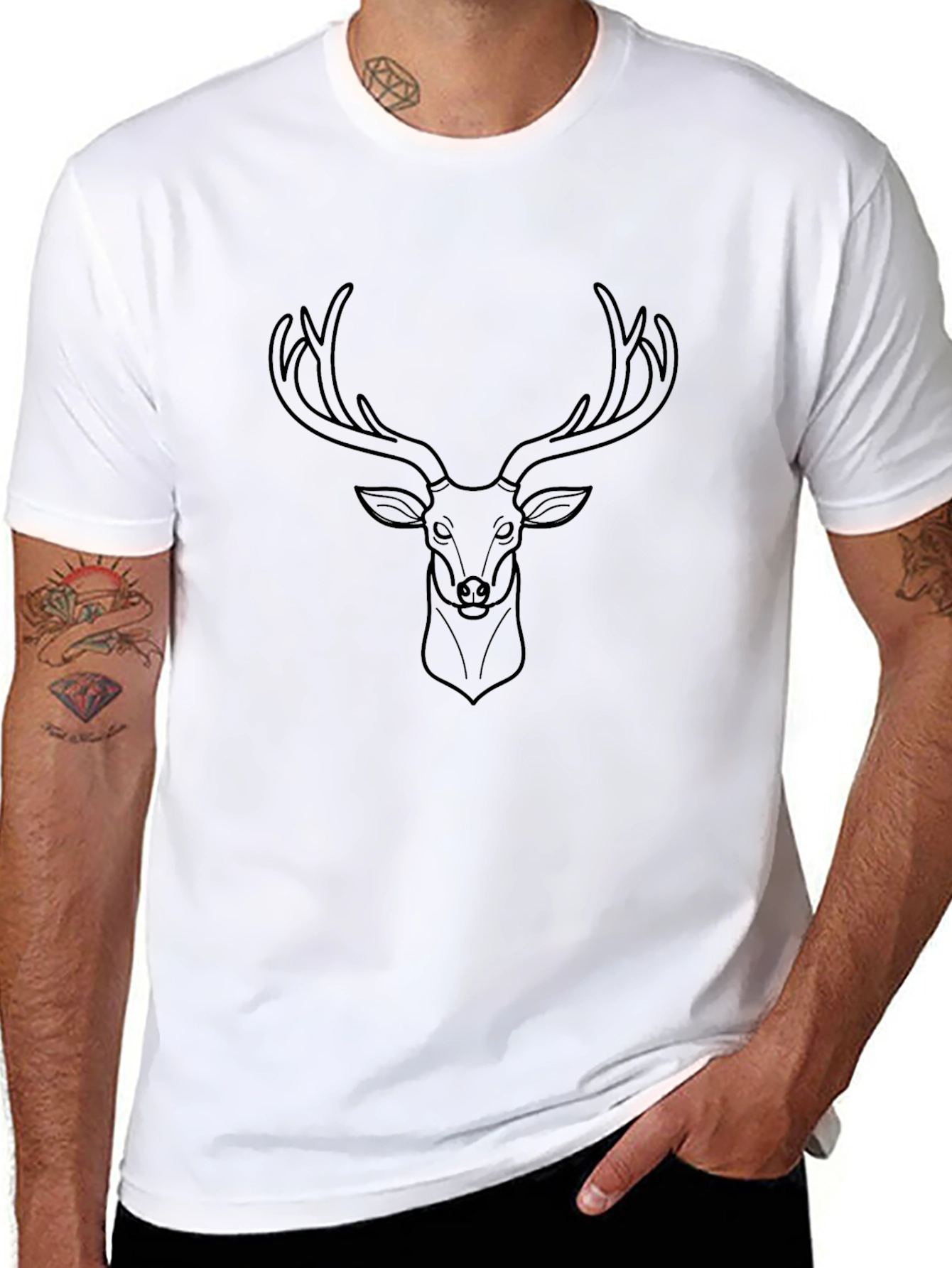 Mens Black T-Shirt with Deer Graphic