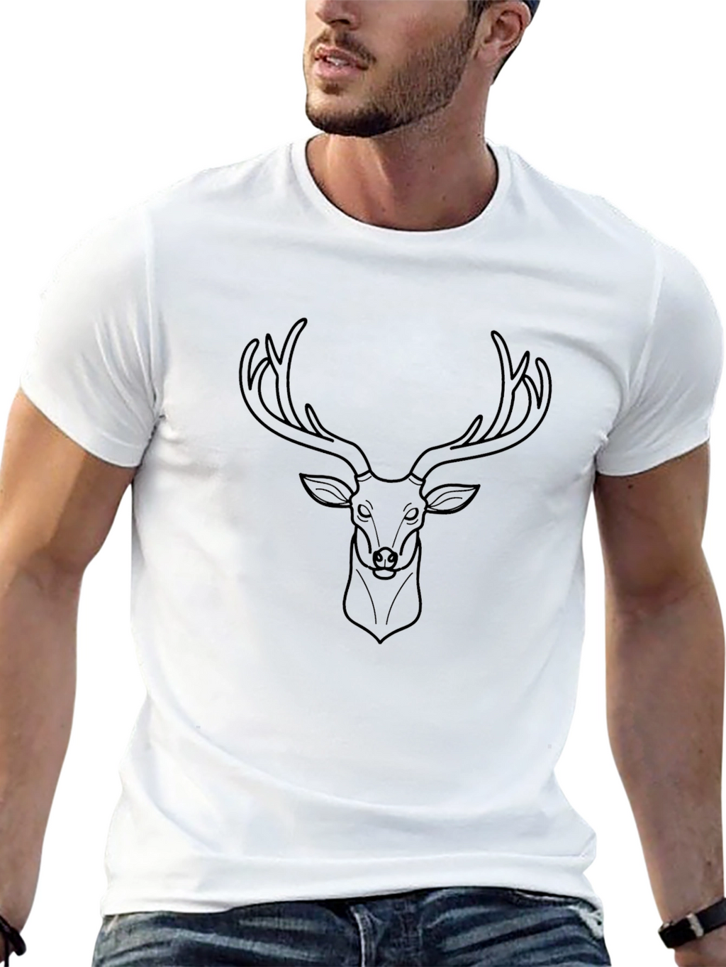 Mens Black T-Shirt with Deer Graphic