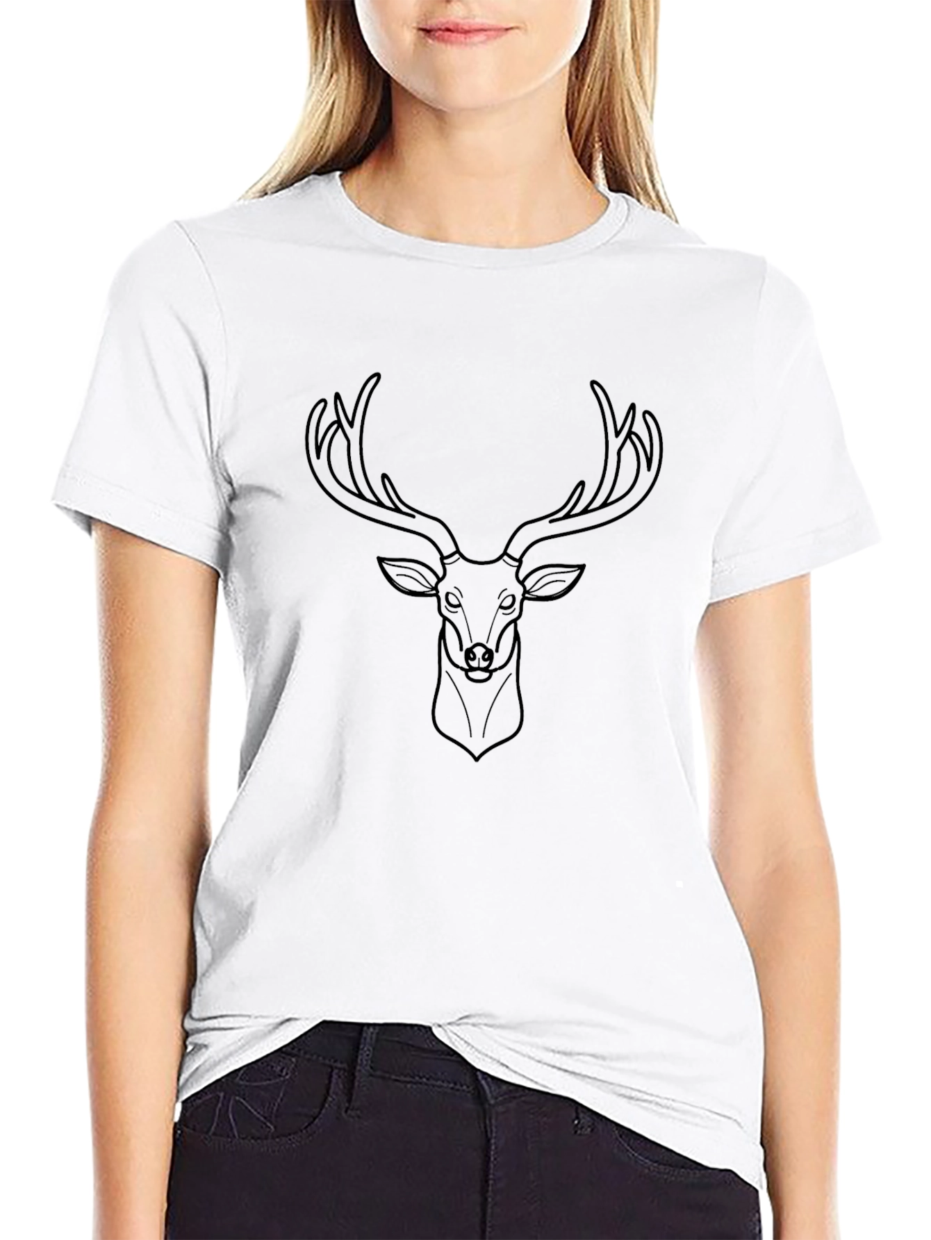 Mens Black T-Shirt with Deer Graphic
