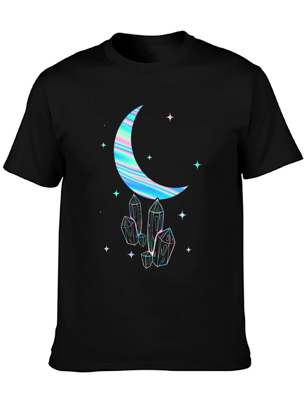 Crescent Moon & Crystal Graphic Tee - Black