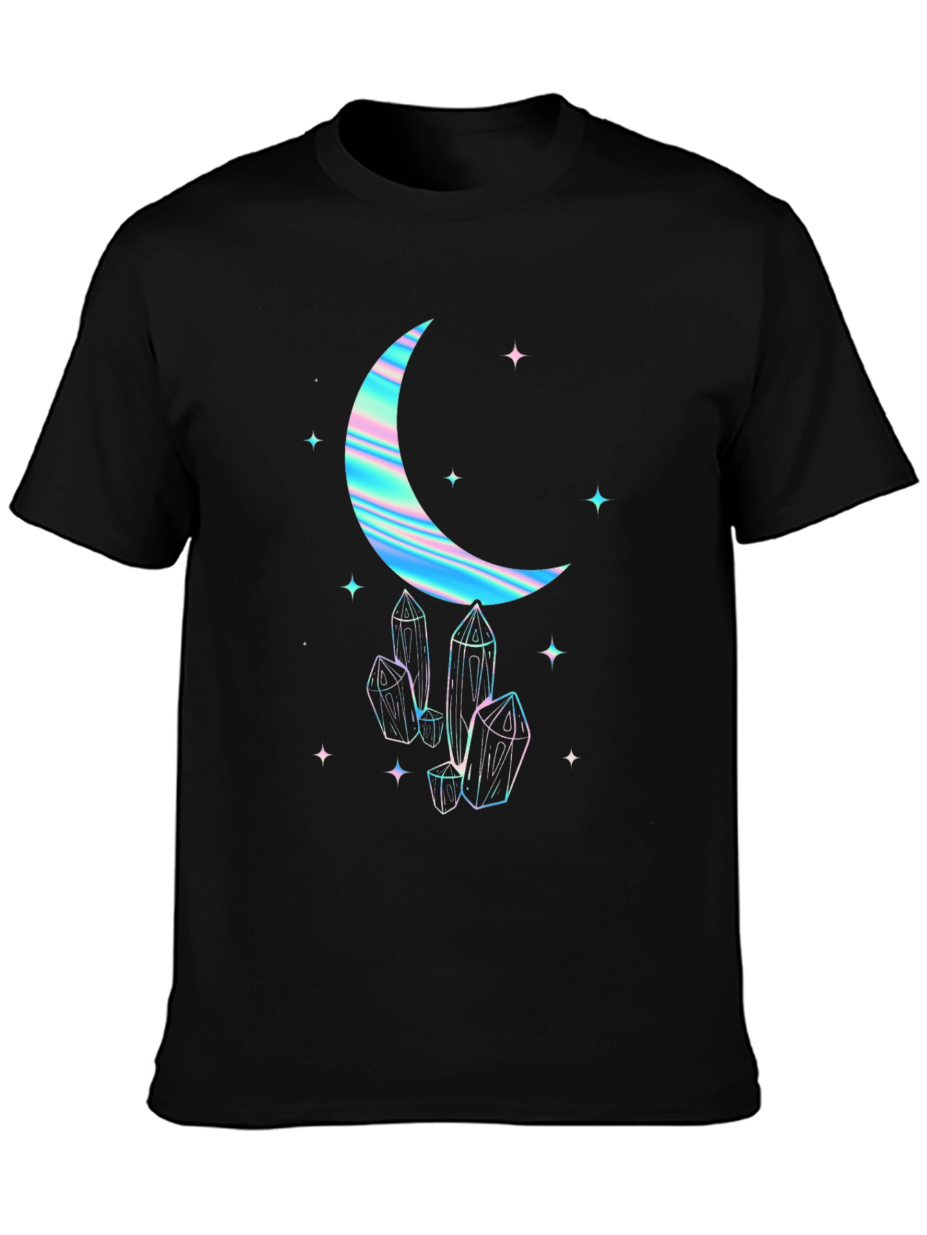 Crescent Moon & Crystal Graphic Tee - Black