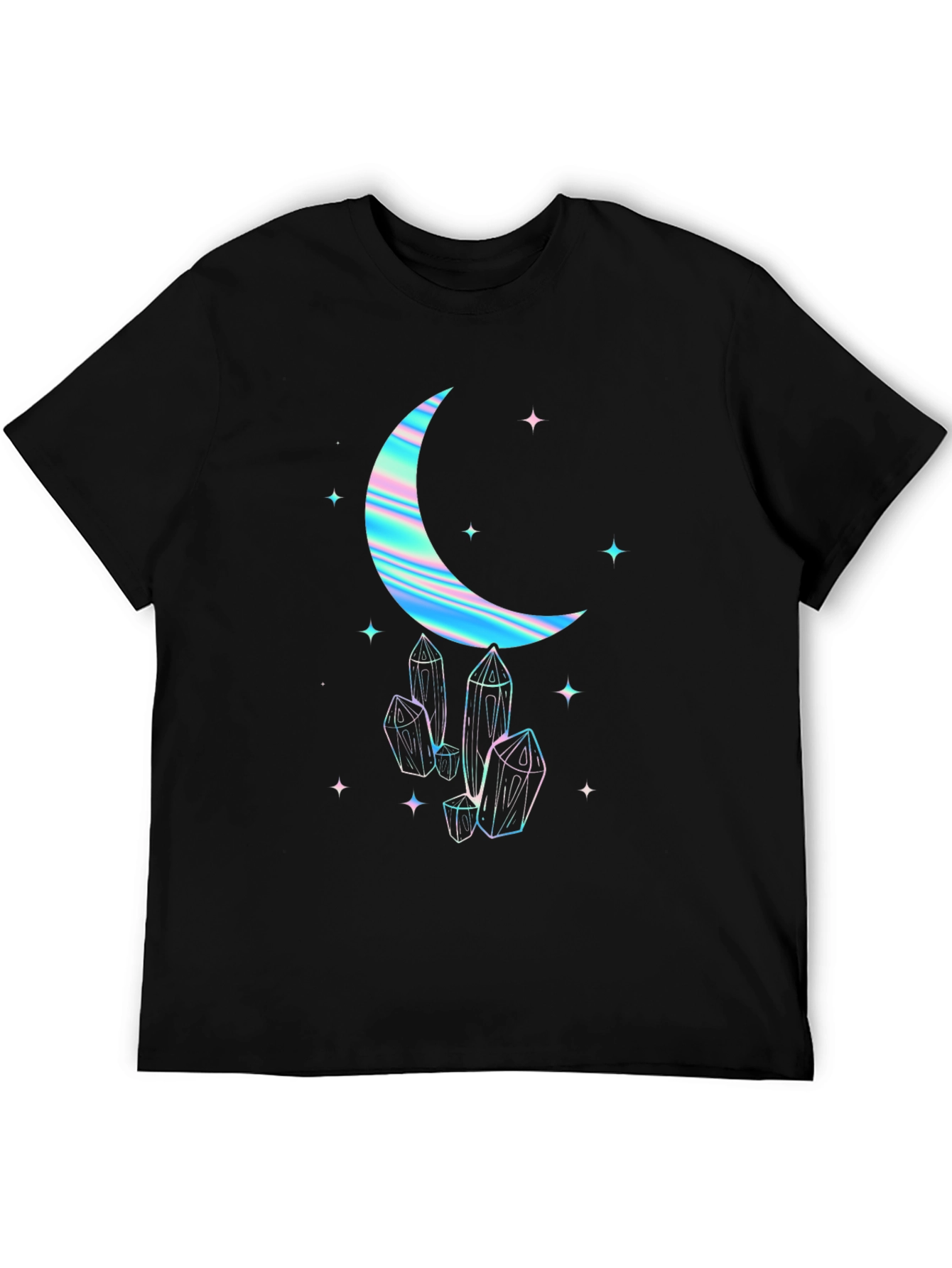 Crescent Moon & Crystal Graphic Tee - Black