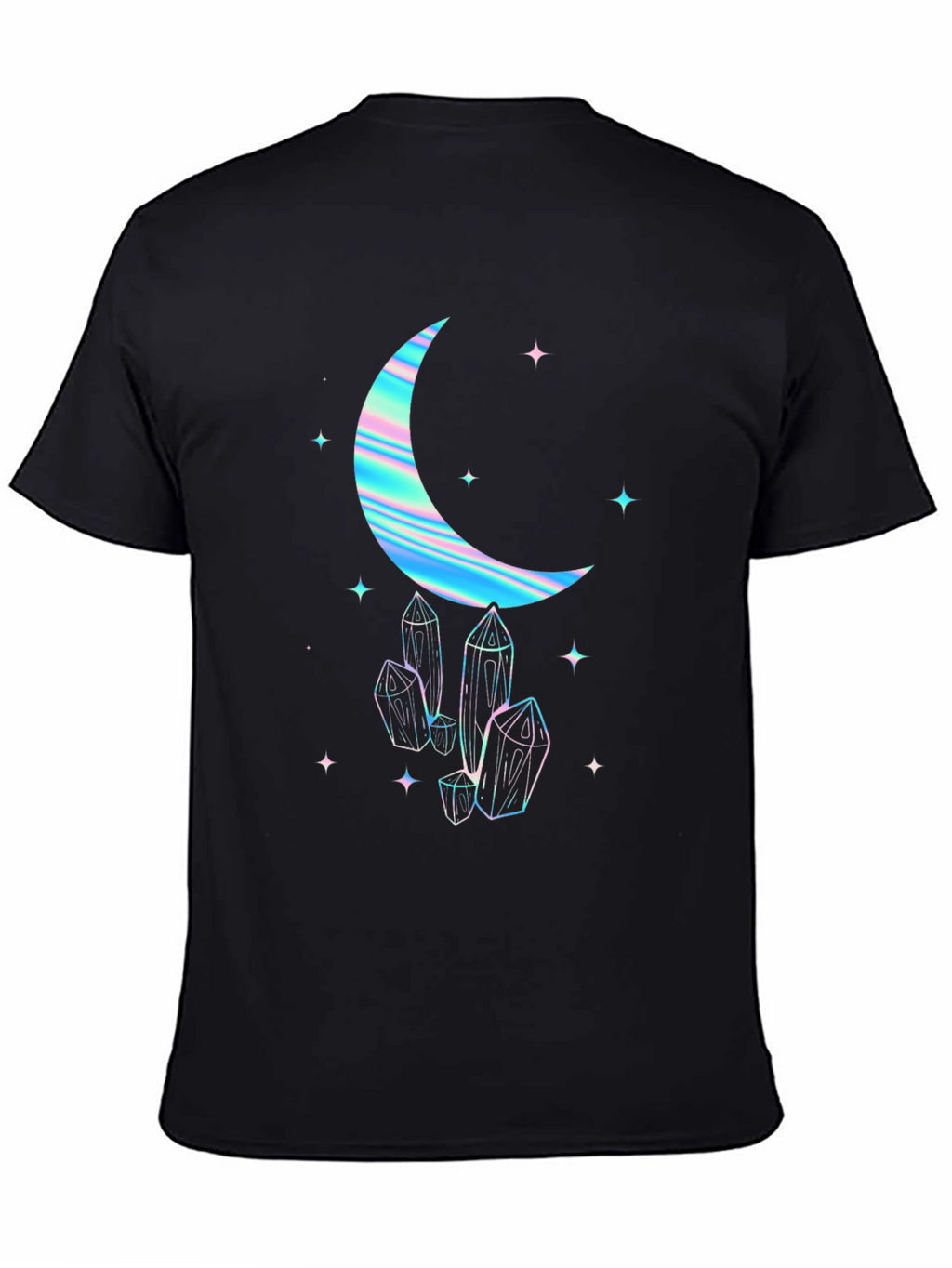 Crescent Moon & Crystal Graphic Tee - Black
