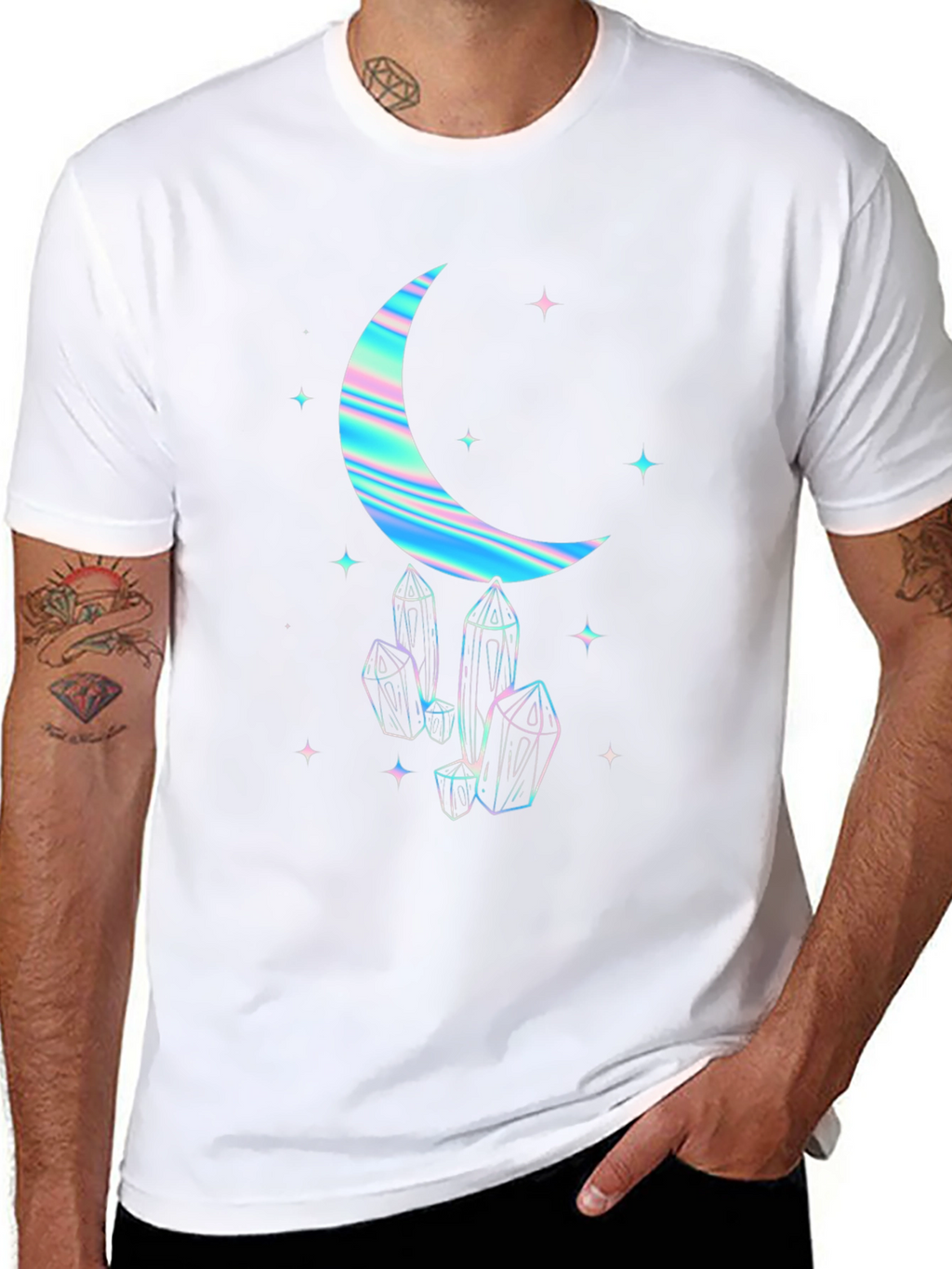 Crescent Moon & Crystal Graphic Tee - Black
