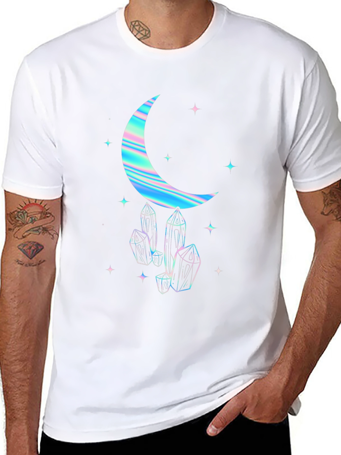 Crescent Moon & Crystal Graphic Tee - Black