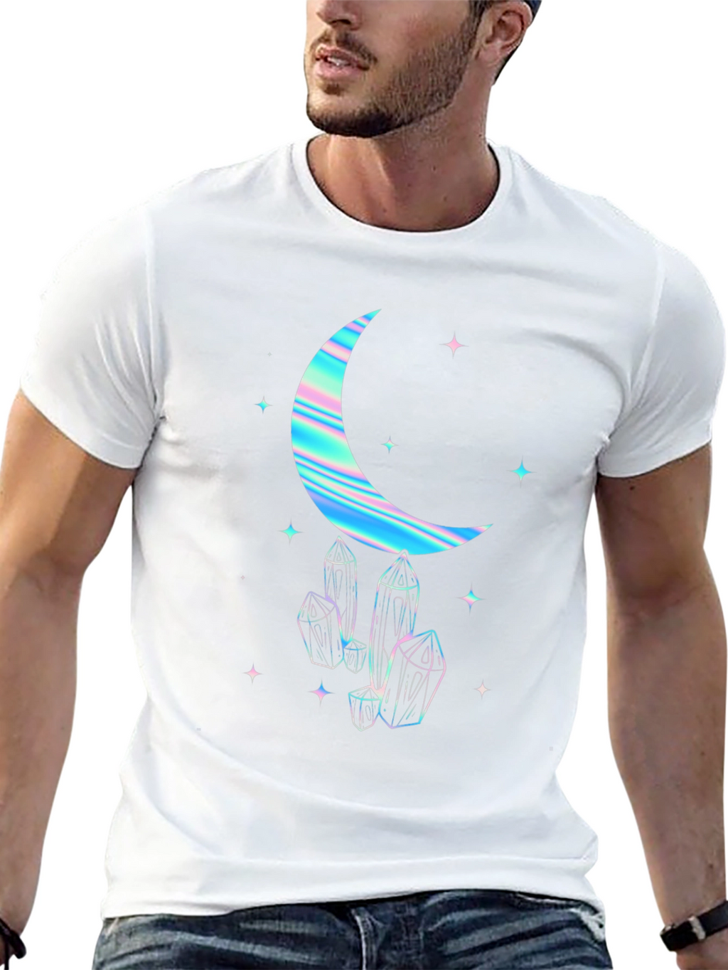 Crescent Moon & Crystal Graphic Tee - Black