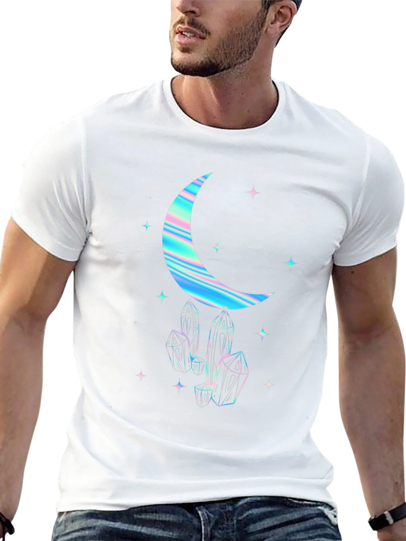 Crescent Moon & Crystal Graphic Tee - Black