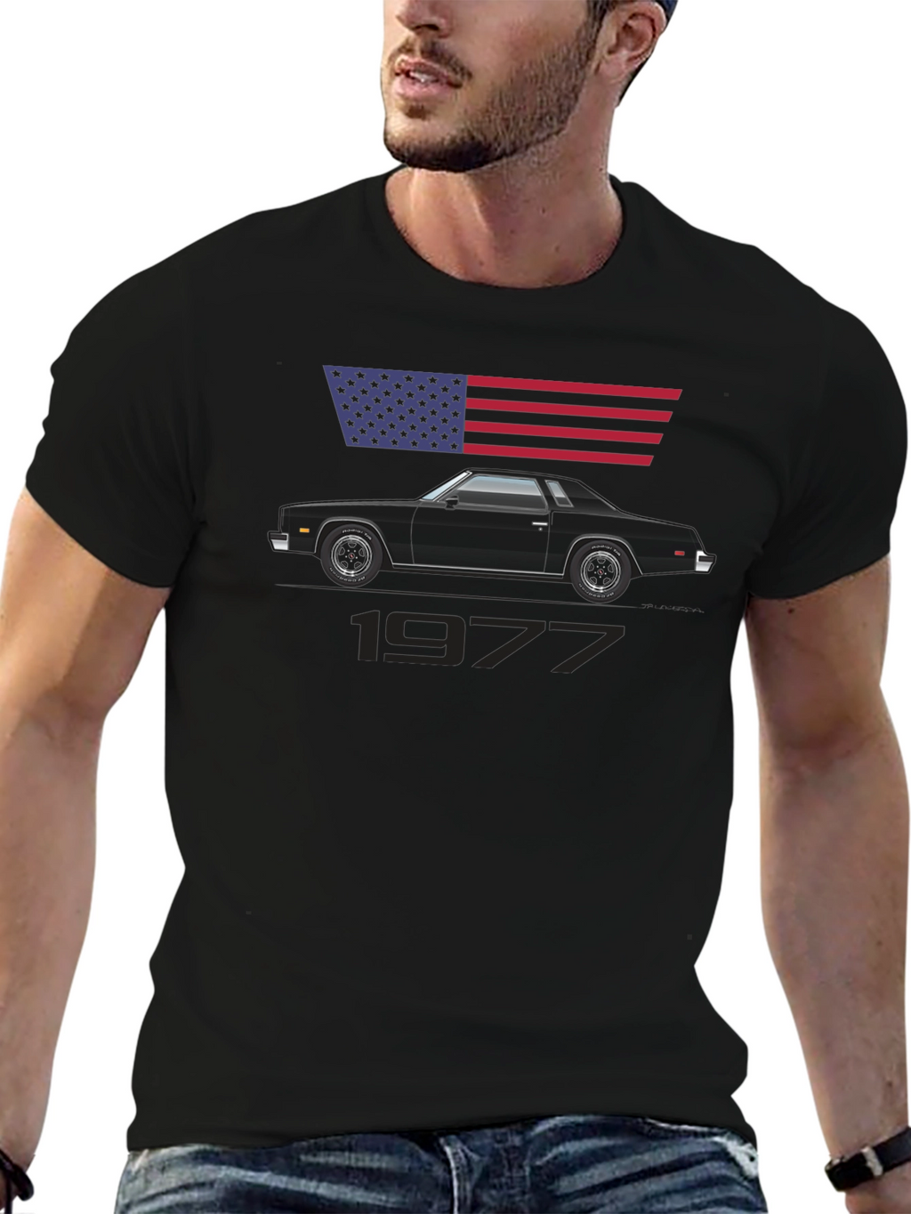 1977 Car Graphic Tee - Classic American Muscle Shirt
