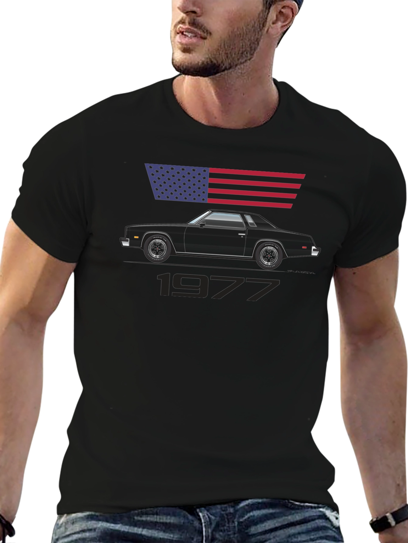 1977 Car Graphic Tee - Classic American Muscle Shirt