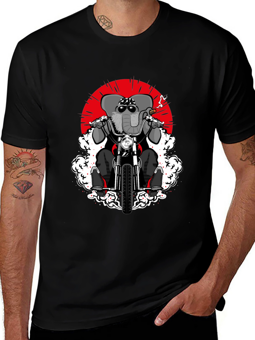 Elephant Biker T-Shirt - Cool Animal Rider Design