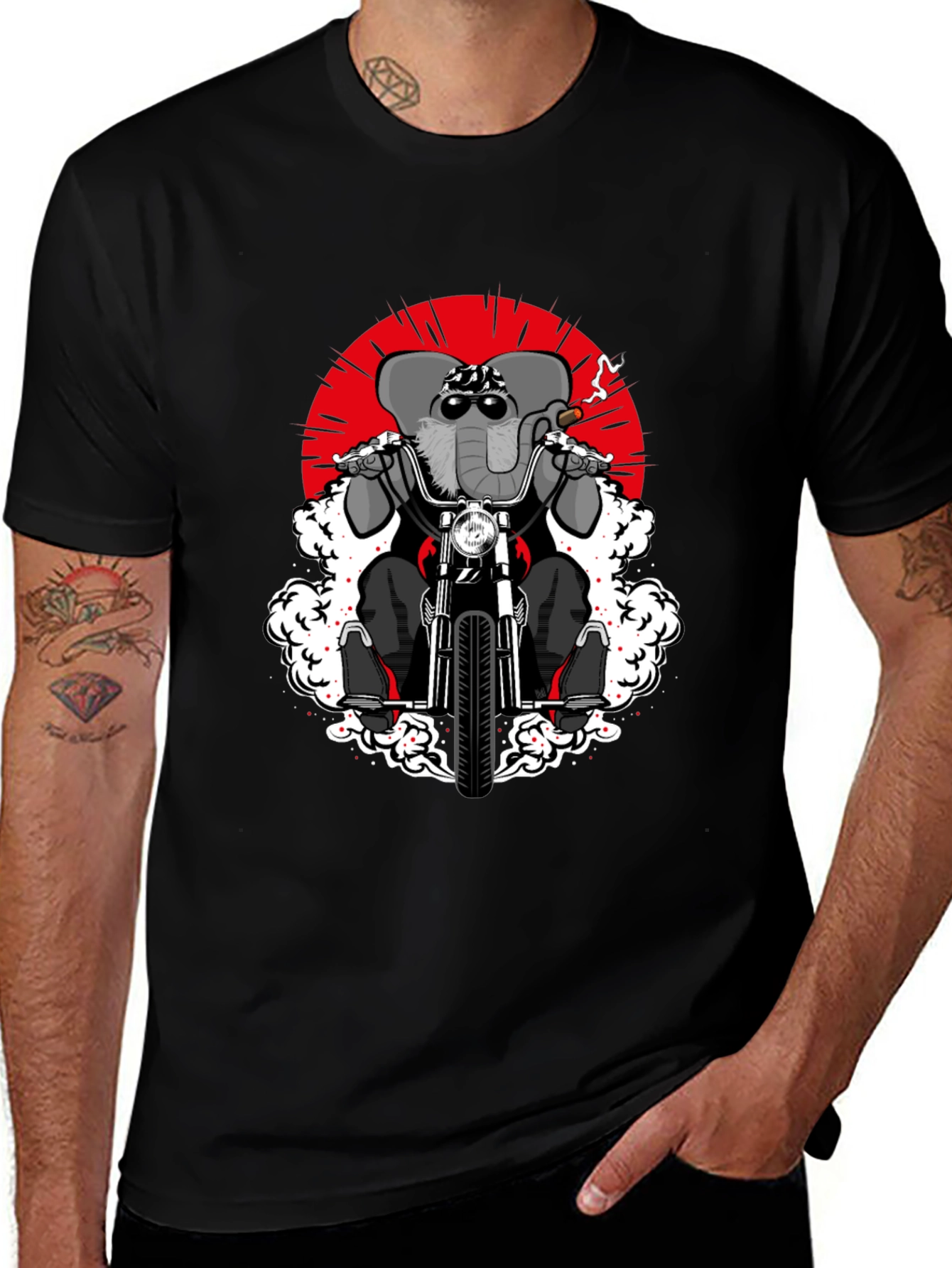 Elephant Biker T-Shirt - Cool Animal Rider Design