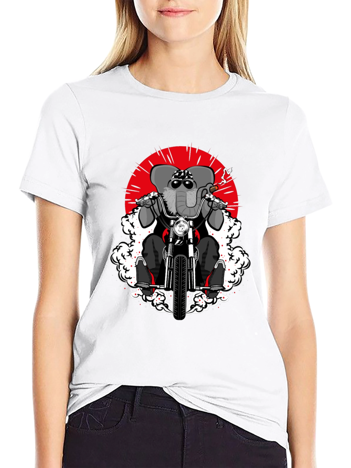Elephant Biker T-Shirt - Cool Animal Rider Design