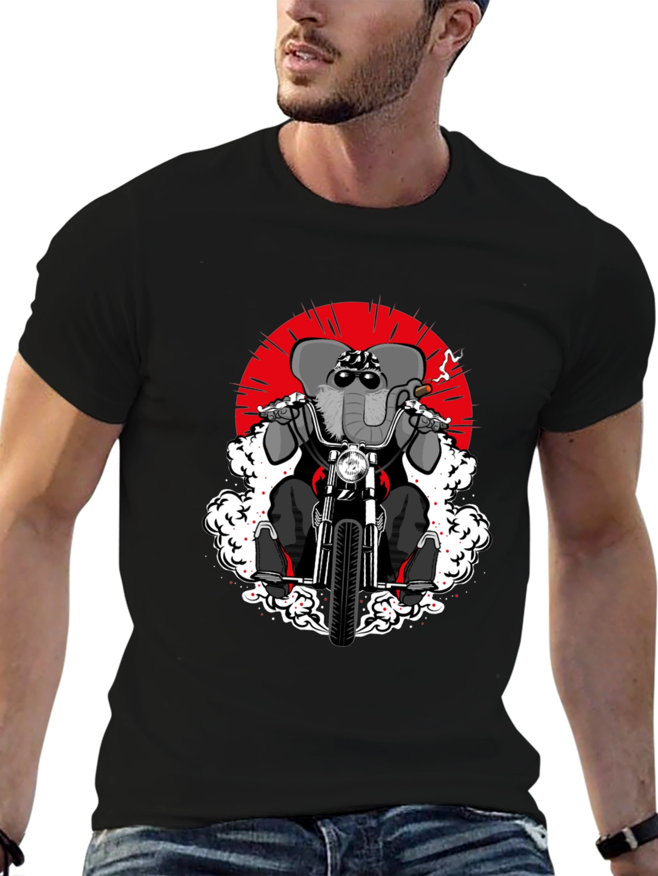 Elephant Biker T-Shirt - Cool Animal Rider Design