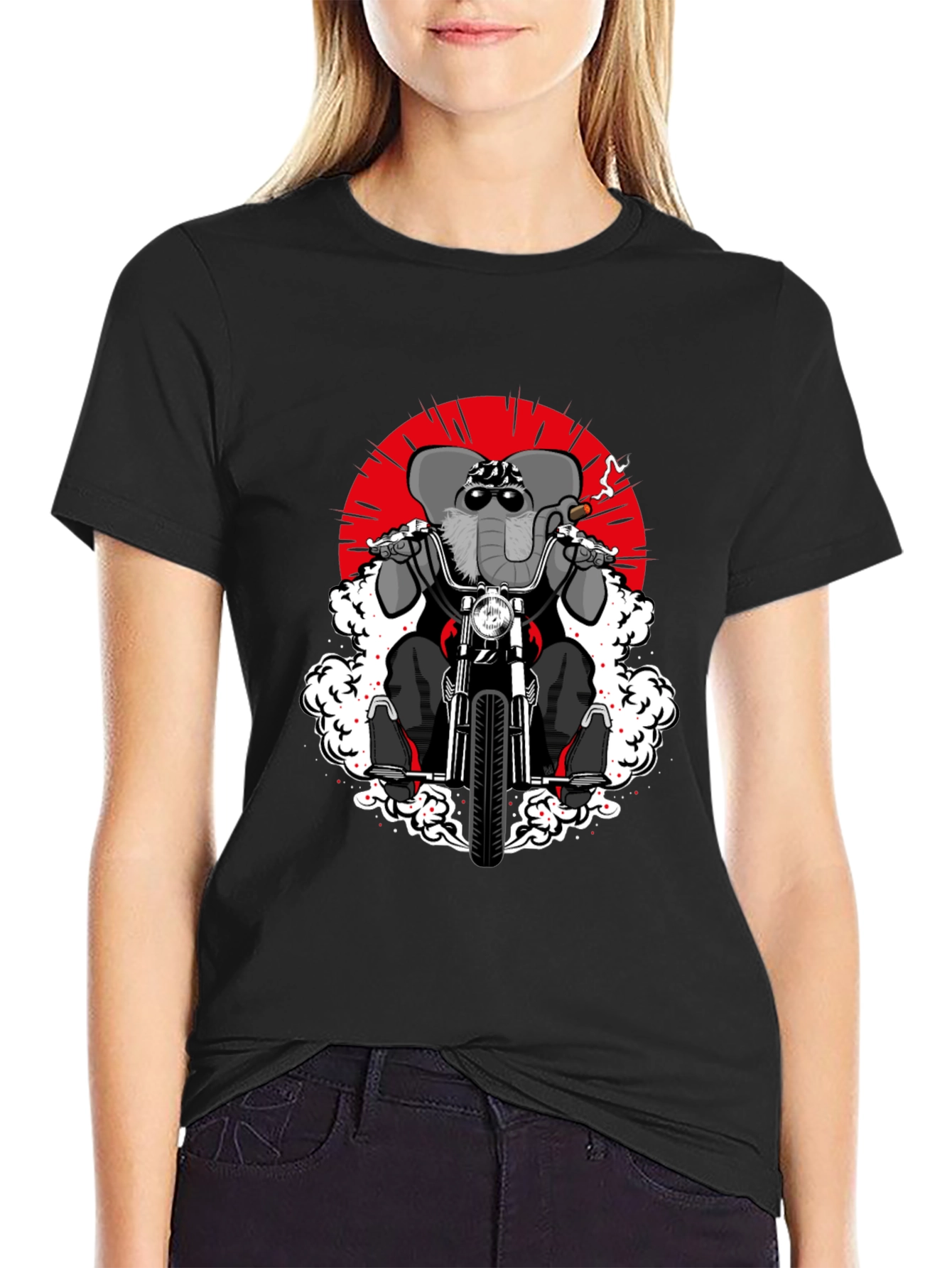 Elephant Biker T-Shirt - Cool Animal Rider Design