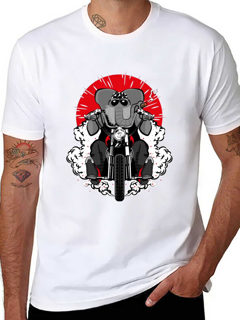 Elephant Biker T-Shirt - Cool Animal Rider Design