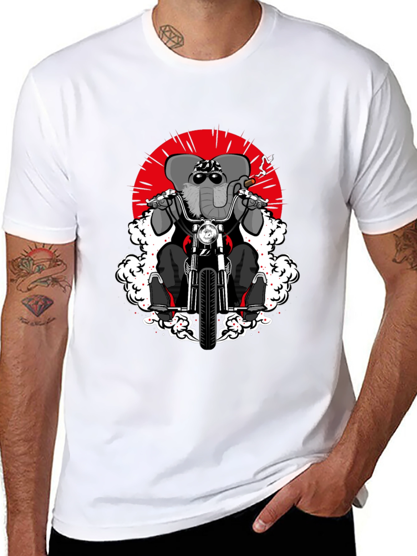 Elephant Biker T-Shirt - Cool Animal Rider Design