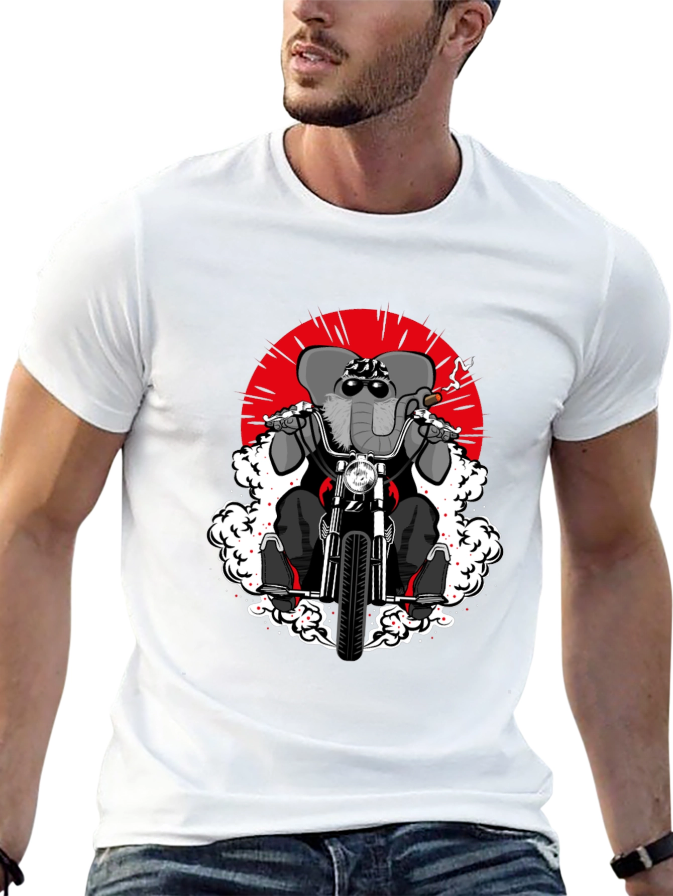 Elephant Biker T-Shirt - Cool Animal Rider Design