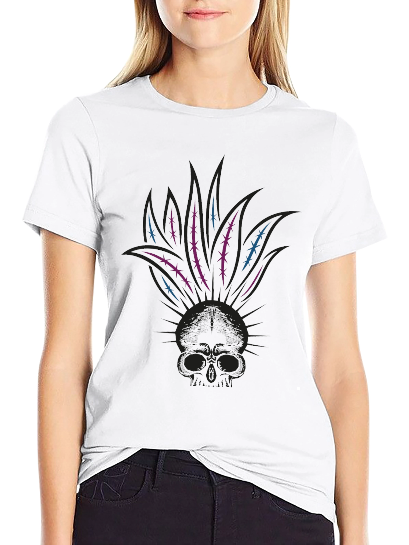 Skull Mohican Graphic Tee - Dark Style
