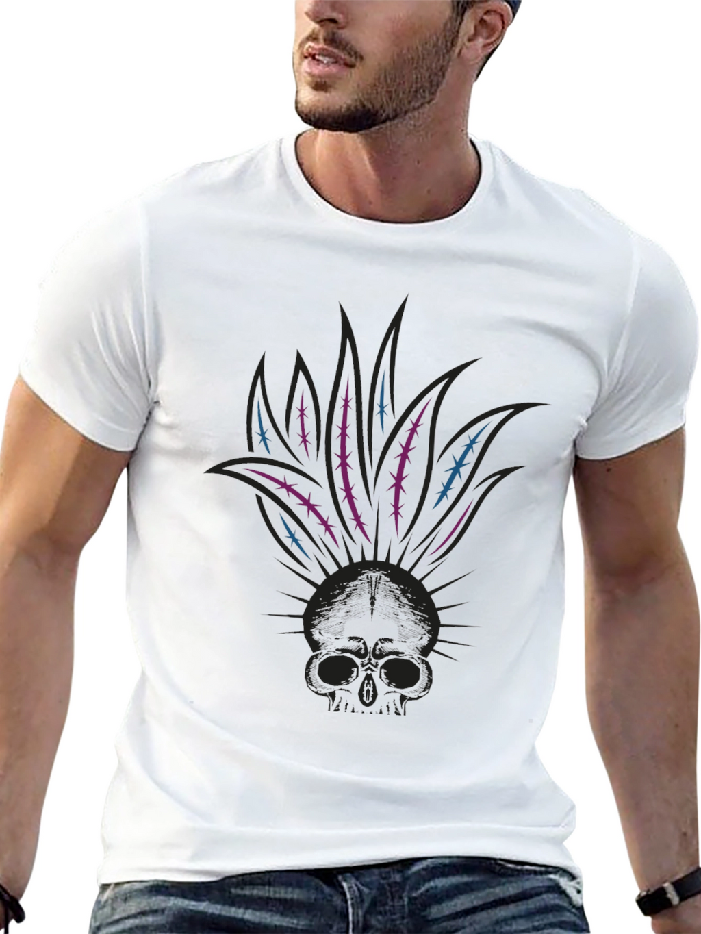 Skull Mohican Graphic Tee - Dark Style