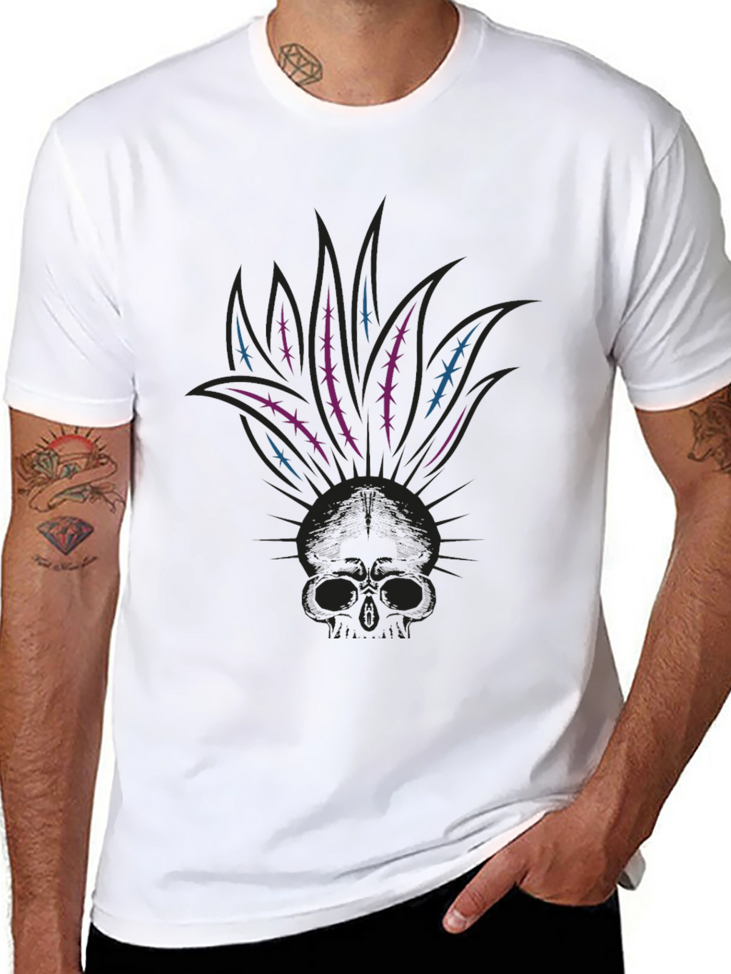 Skull Mohican Graphic Tee - Dark Style