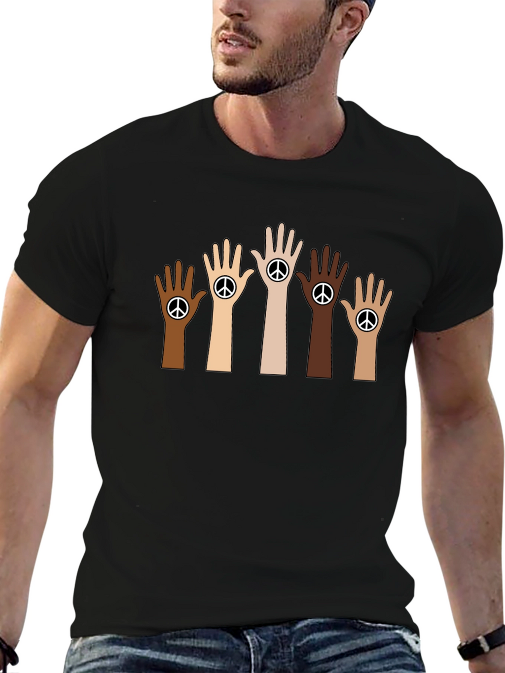 Unity Peace Sign Hand Black T-Shirt