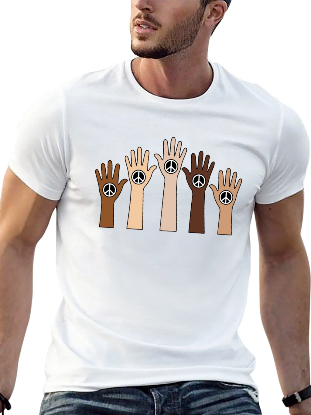 Unity Peace Sign Hand Black T-Shirt